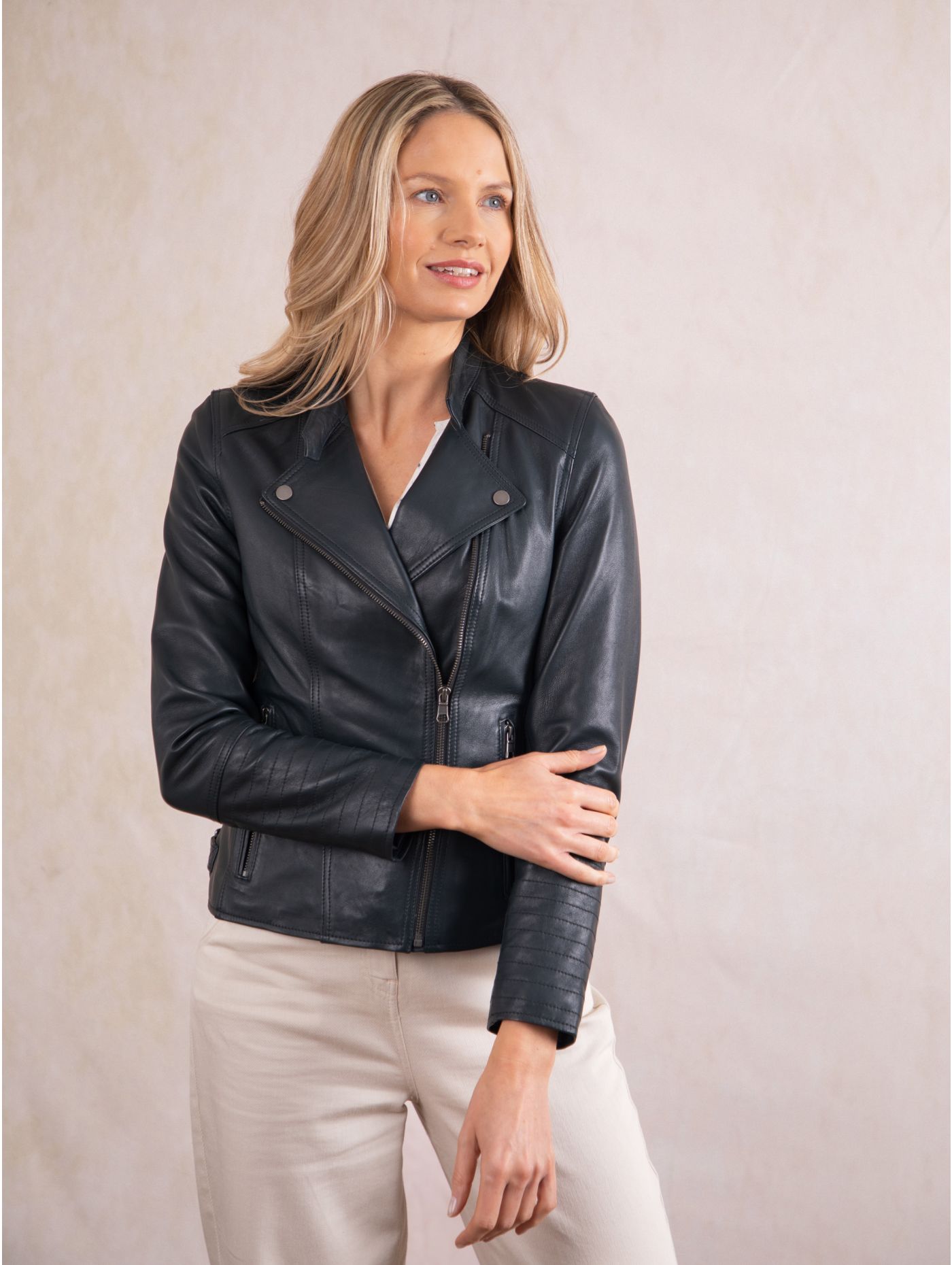 Women's Vegetable Tanned Leather Biker Jacket