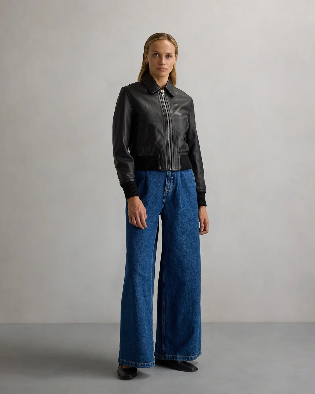 Women's Washed Aviator Bomber Leather Jacket