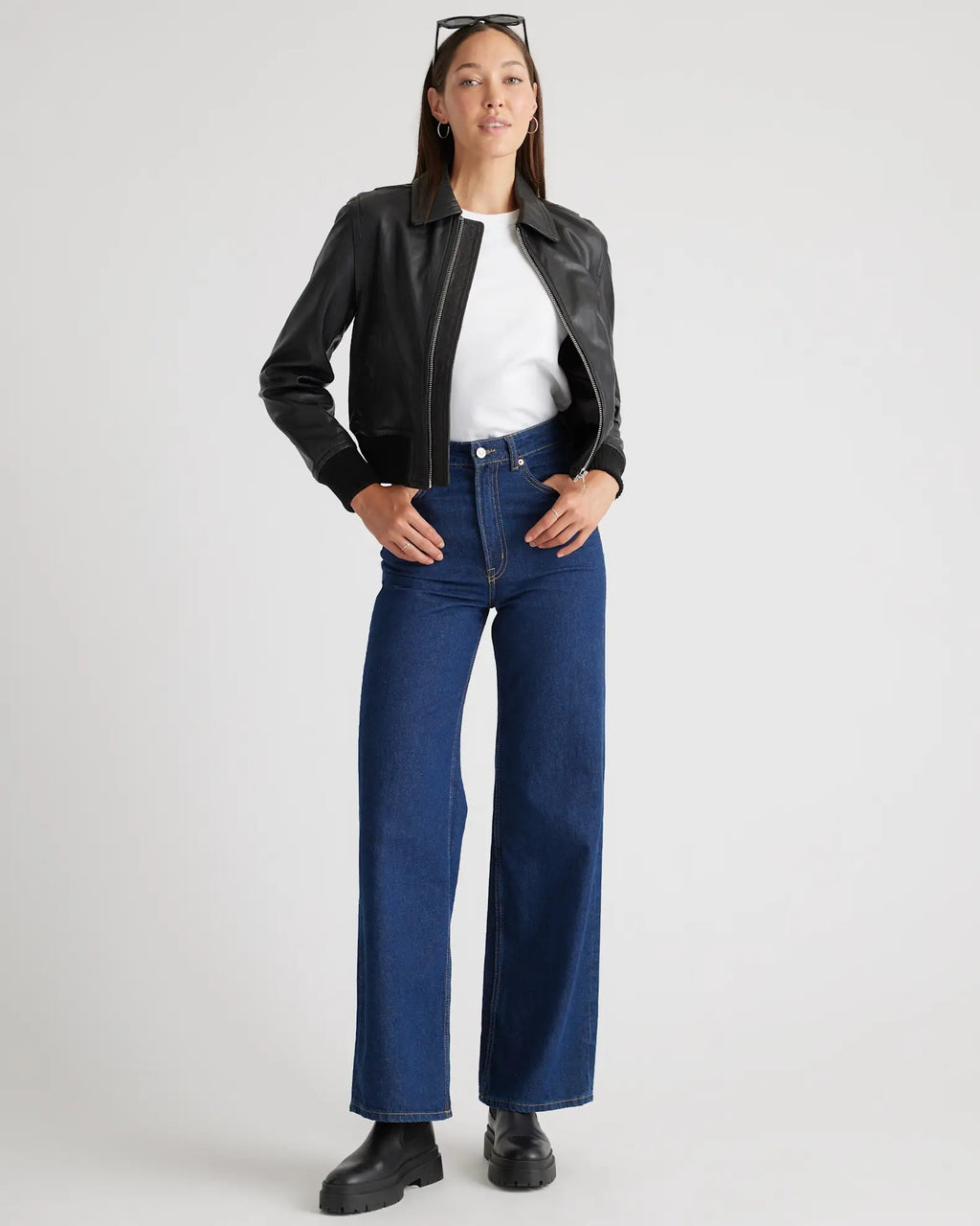 Women's Washed Aviator Bomber Leather Jacket