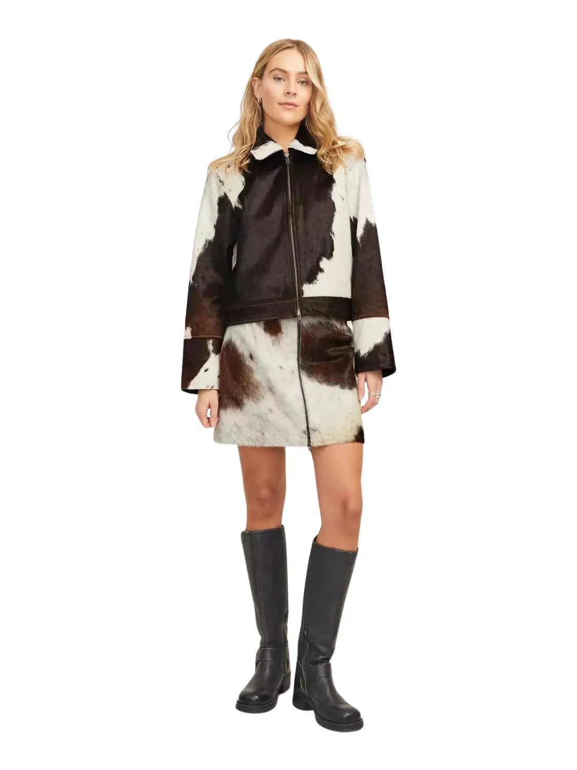 Women's Western Cow Leather Jacket & Skirt