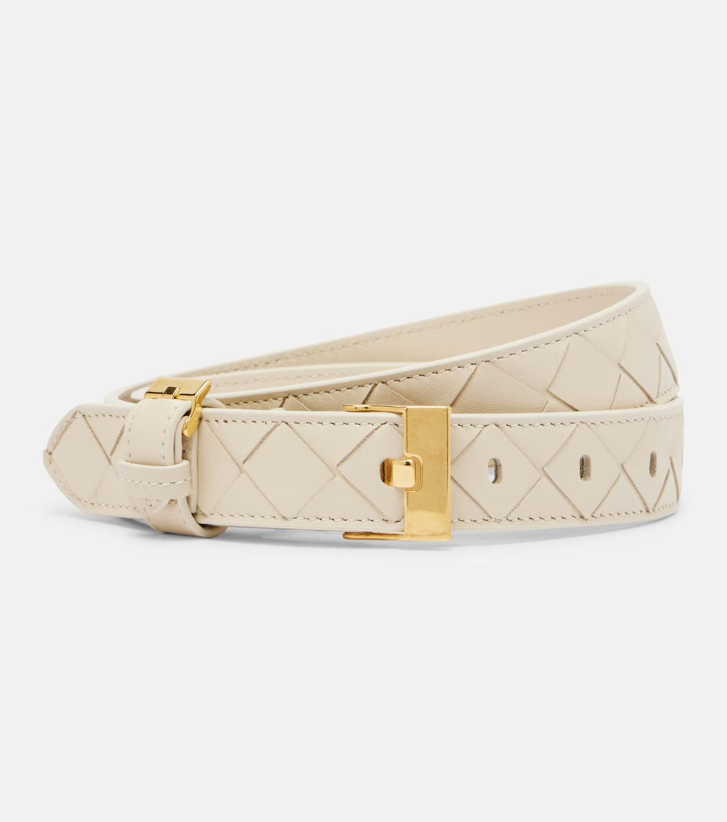 Women's White Leather Belt