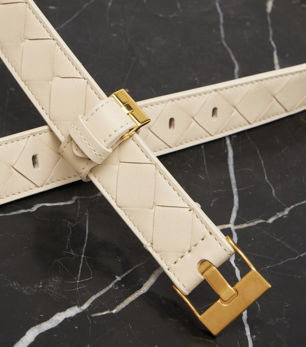 Women's White Leather Belt