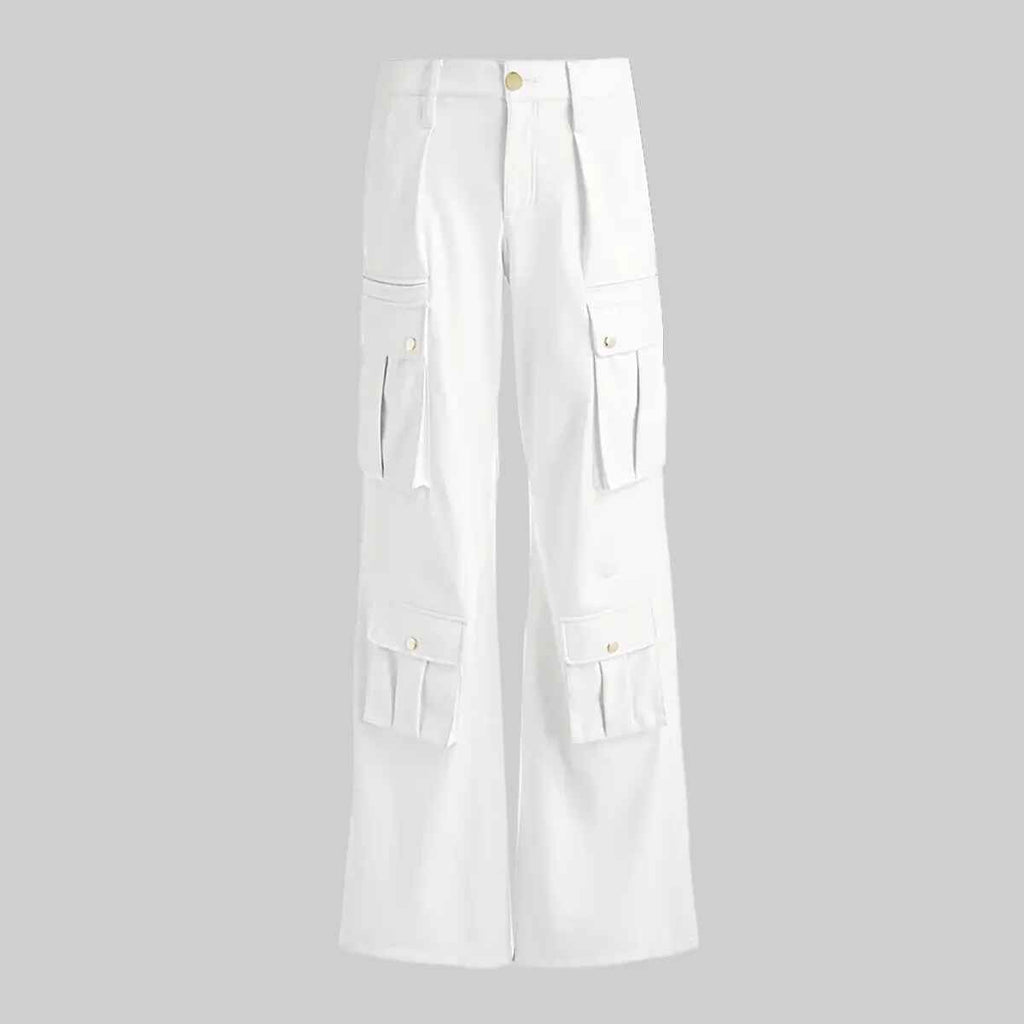 Women’s Wide Leg White Leather Cargo Pants