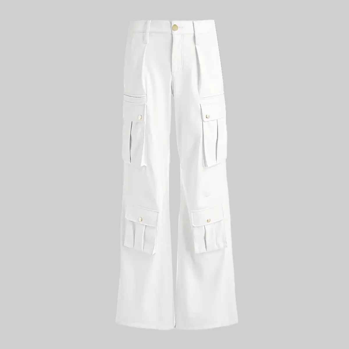 Women’s Wide Leg White Leather Cargo Pants