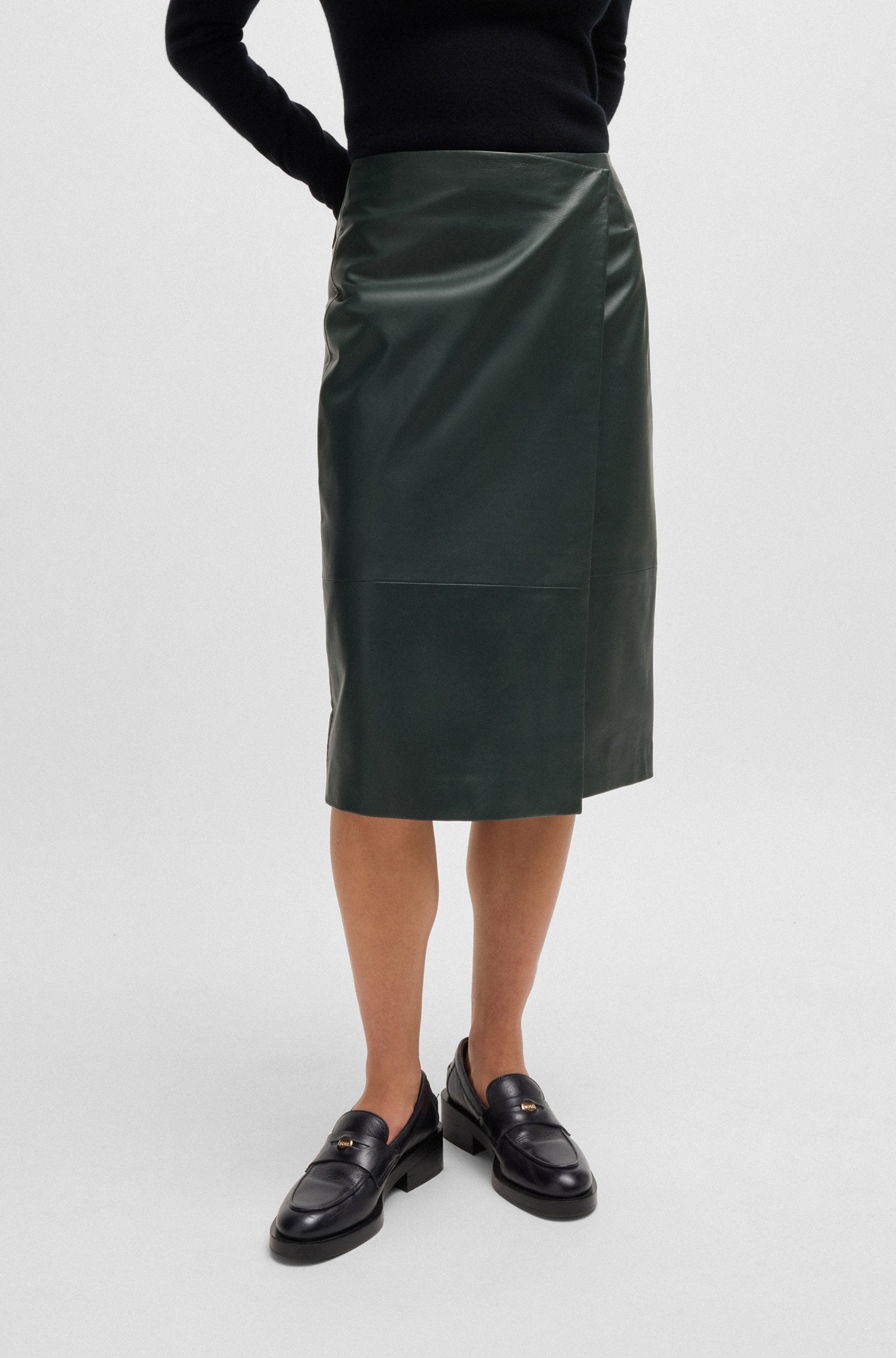 Women's Wrap-Front Panel Skirt in Leather