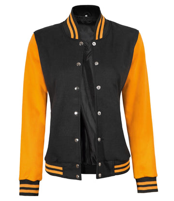 Women's Yellow and Black Varsity Jacket - Baseball Style