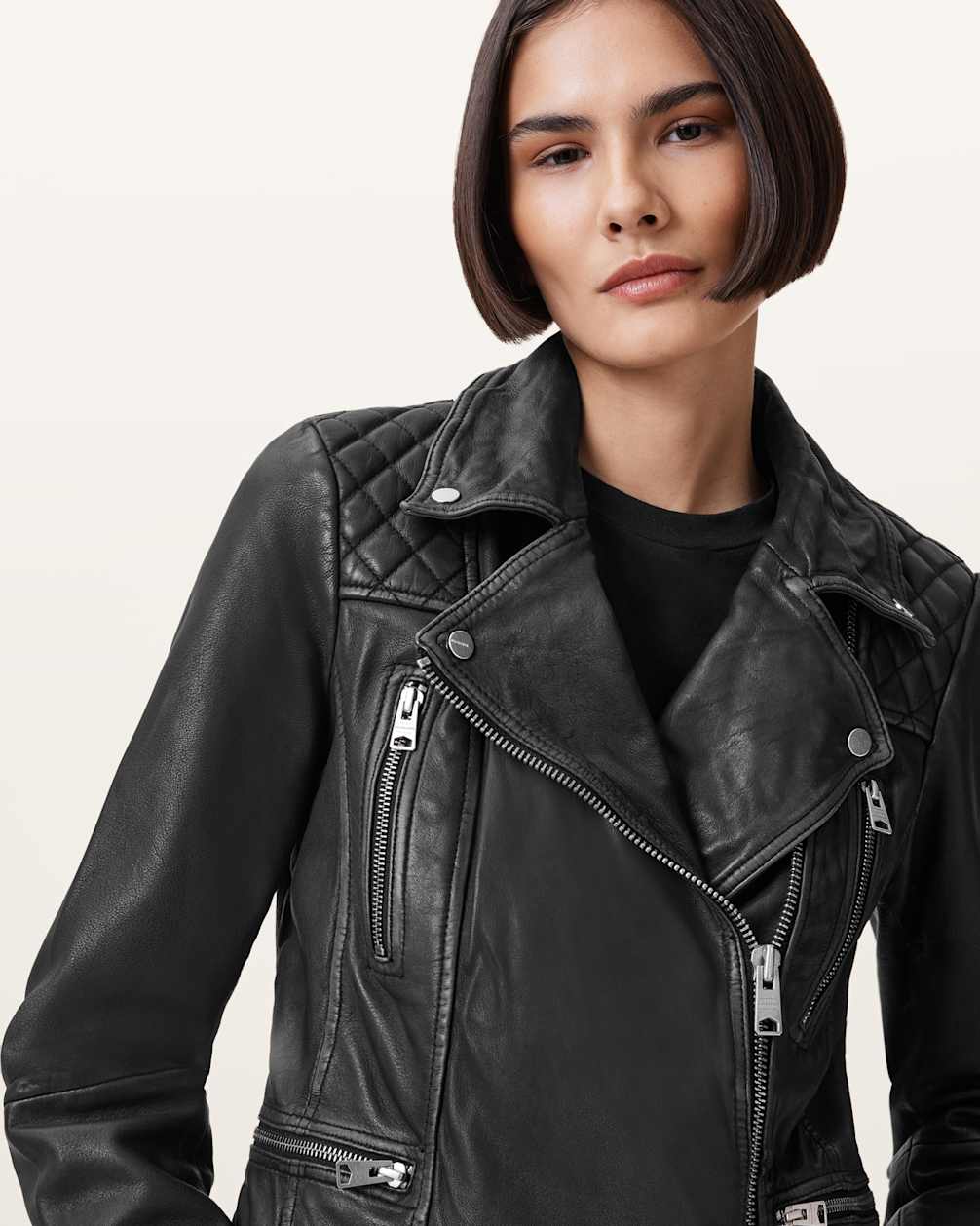 Women's Zip Cuff Leather Biker Jacket