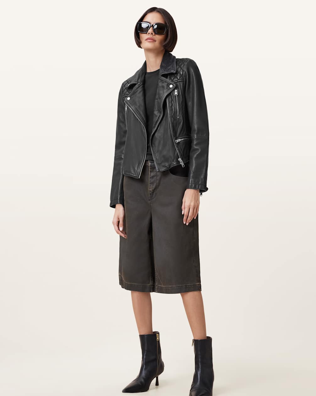 Women's Zip Cuff Leather Biker Jacket