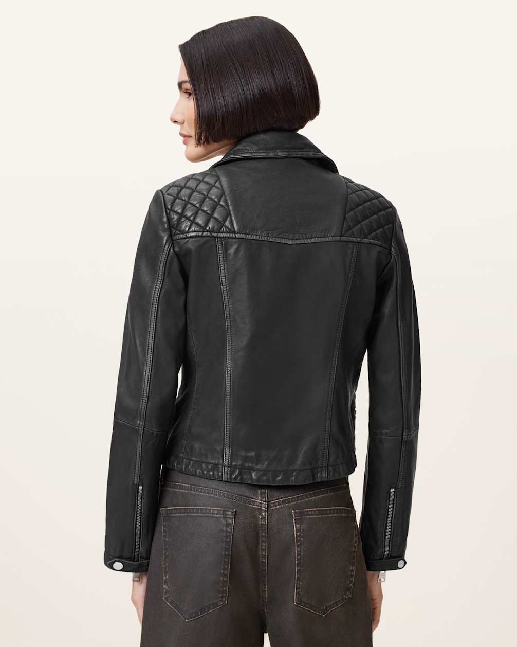 Women's Zip Cuff Leather Biker Jacket