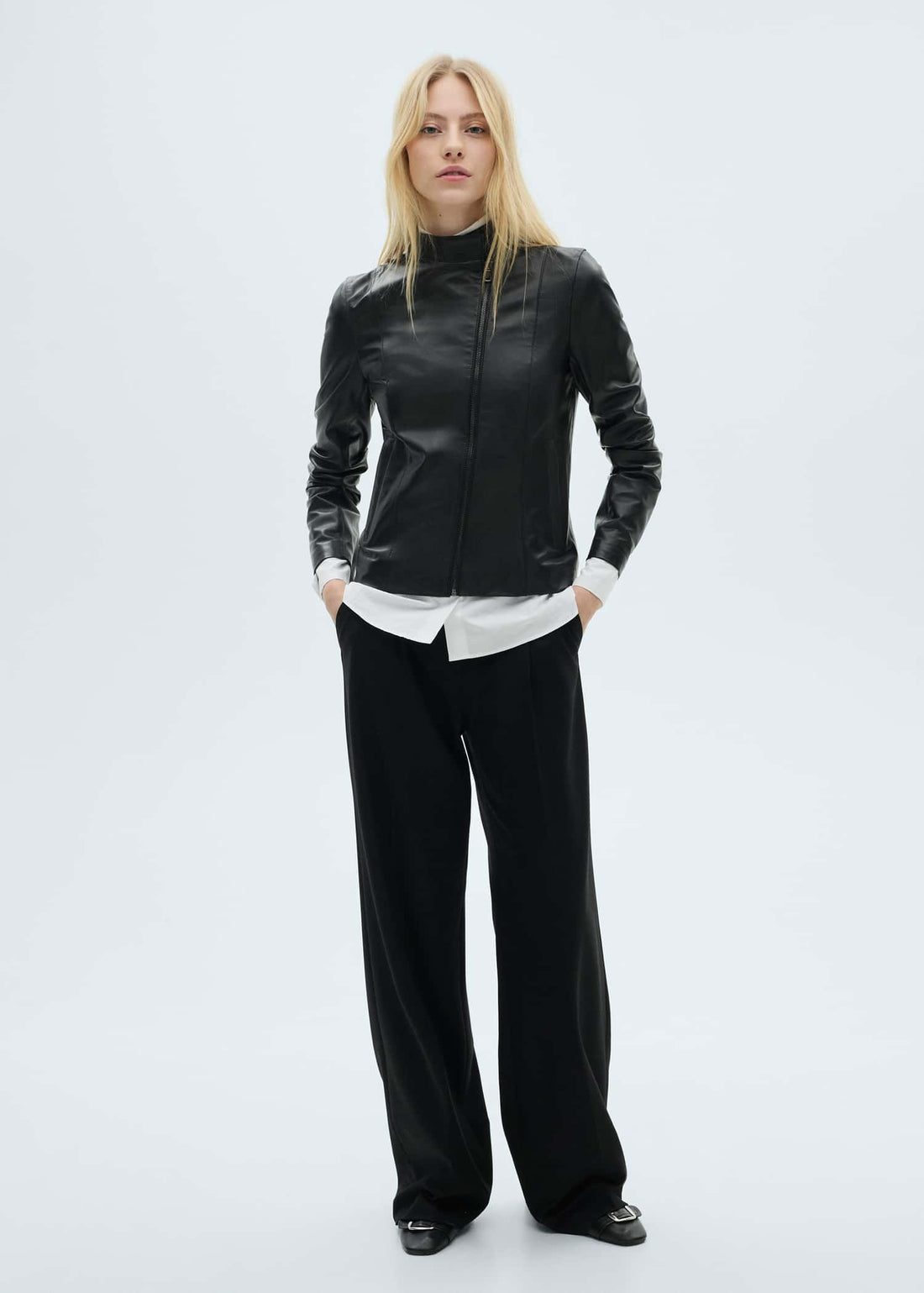 Women's Zipper High Collar Leather Jacket