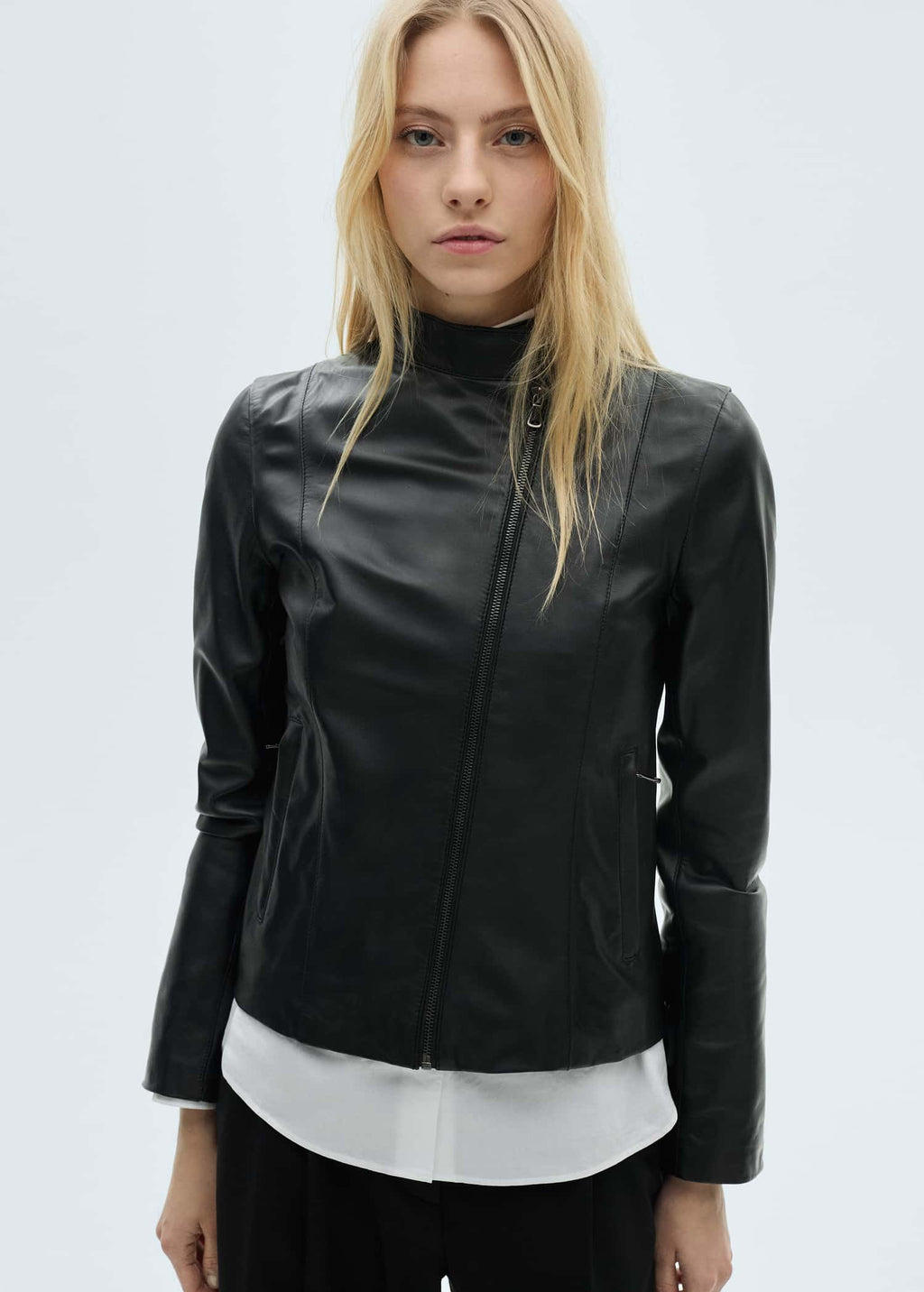 Women's Zipper High Collar Leather Jacket