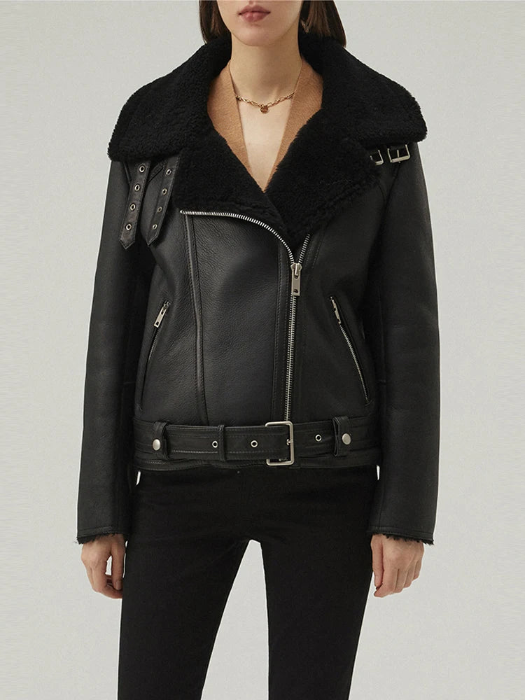 Women's B-3 Belted Fur & Shearling Leather Jacket