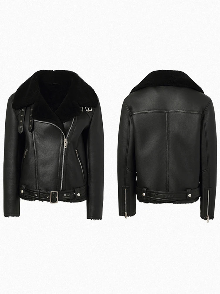 Women's B-3 Belted Fur & Shearling Leather Jacket