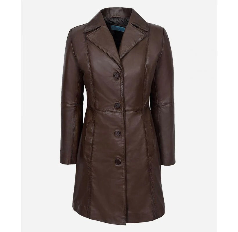 Women's ELEGANT Classic Leather 3/4 Short Trench Coat