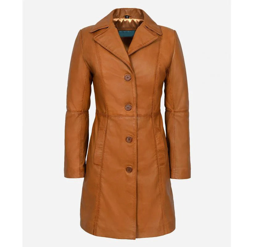 Women's ELEGANT Classic Leather 3/4 Short Trench Coat