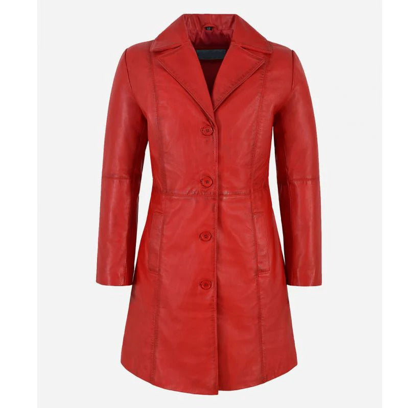 Women's ELEGANT Classic Leather 3/4 Short Trench Coat