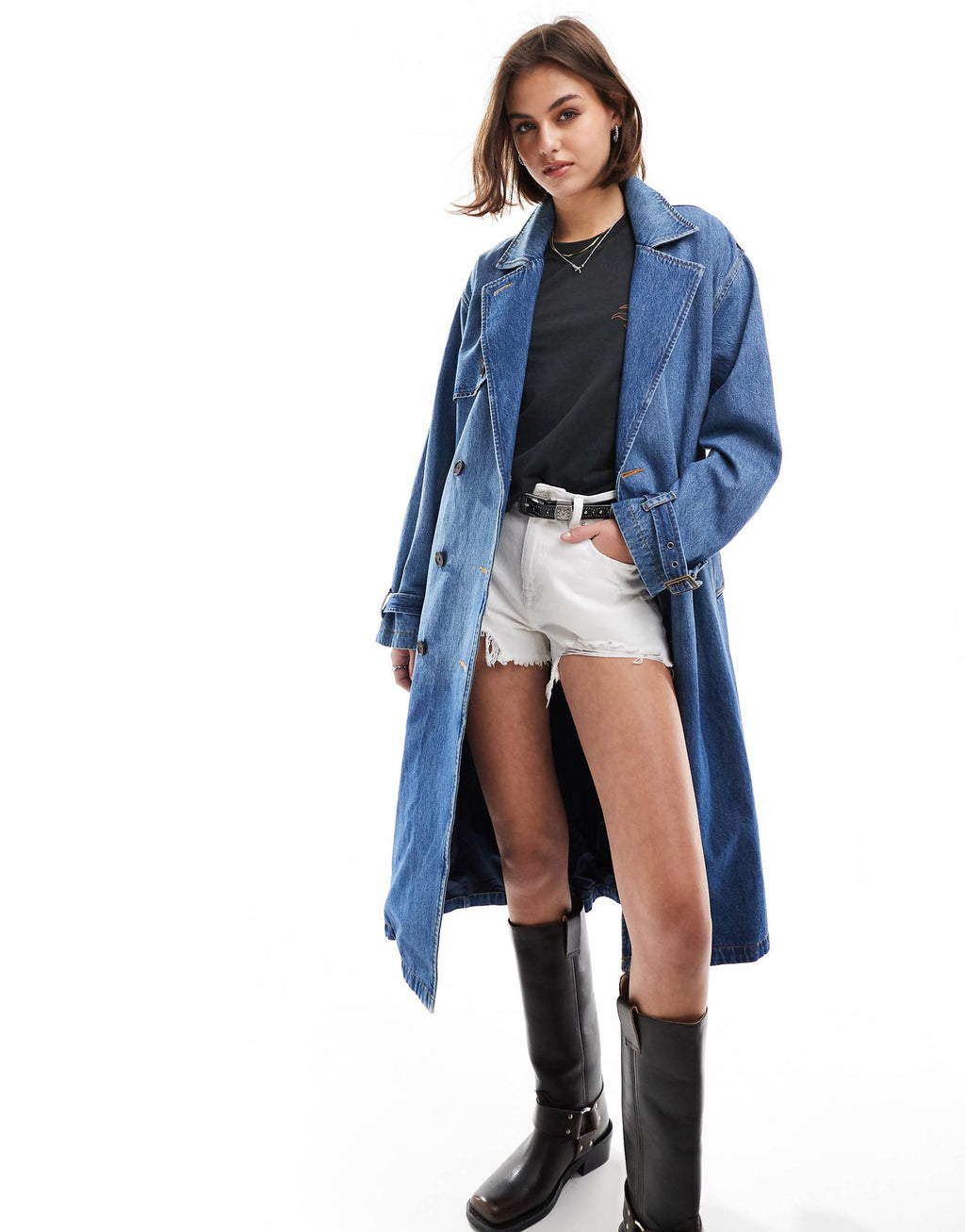 Women's dark blue Spade relaxed fit belted denim trench Coat