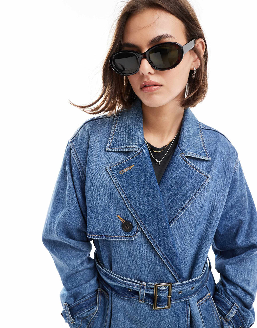 Women's dark blue Spade relaxed fit belted denim trench Coat