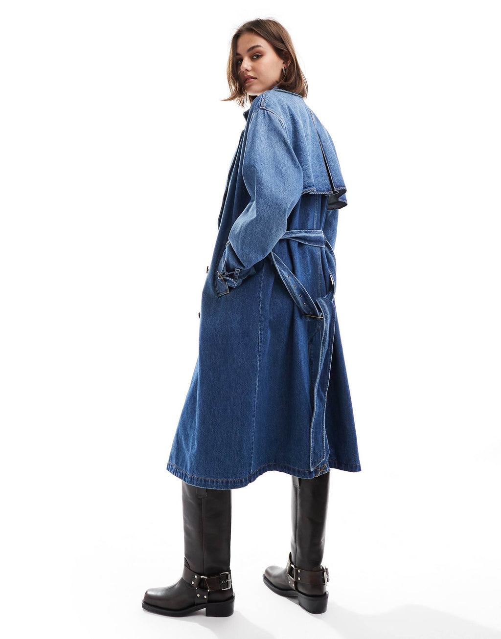 Women's dark blue Spade relaxed fit belted denim trench Coat