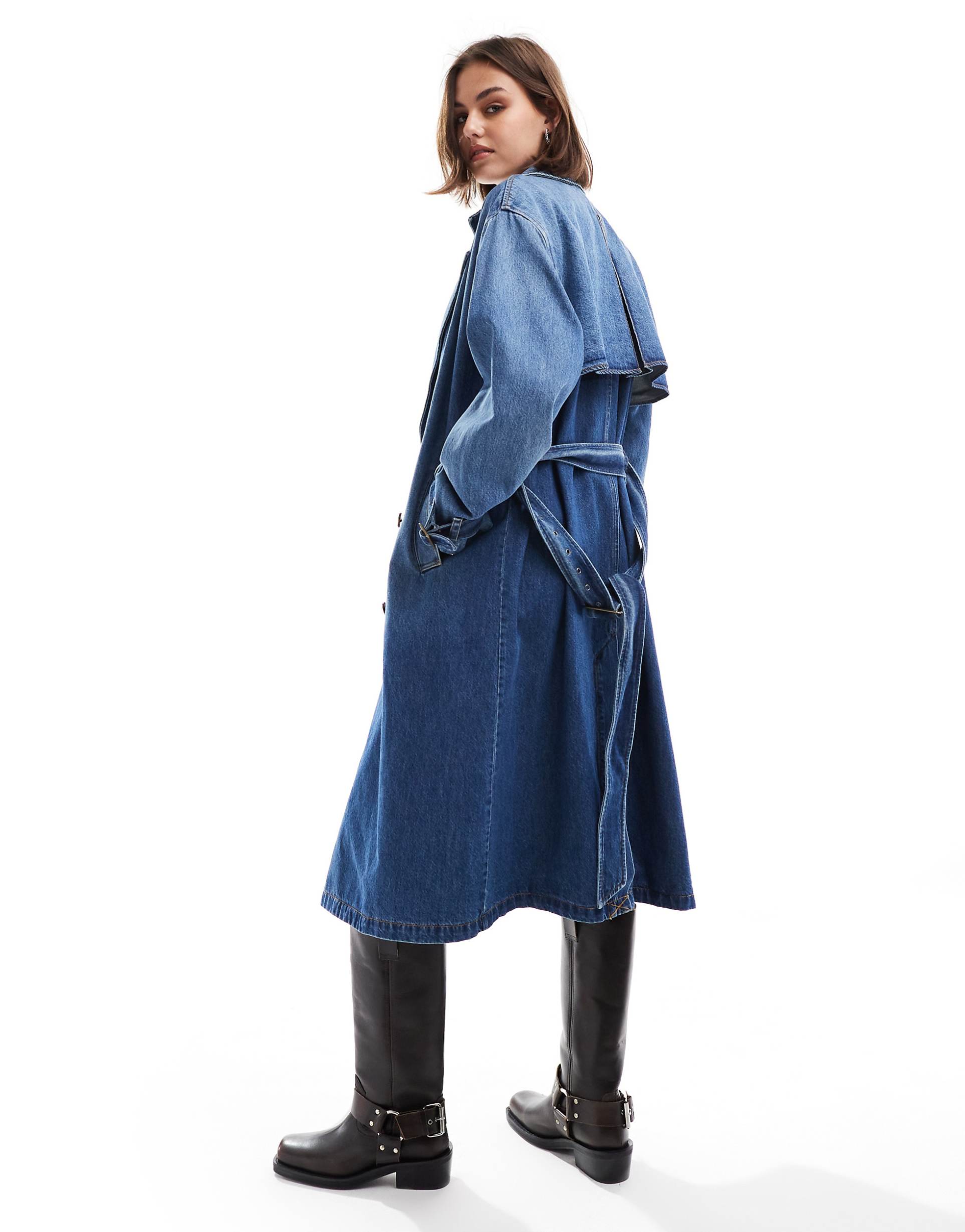 Women's dark blue Spade relaxed fit belted denim trench Coat