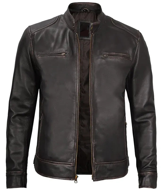 Men's  Dark Brown Simple leather Jacket