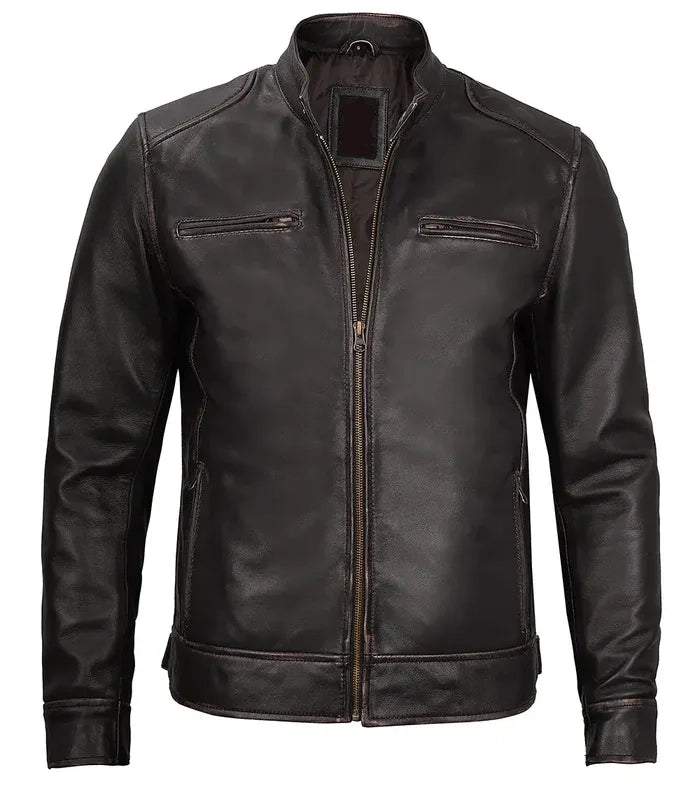 Men's  Dark Brown Simple leather Jacket