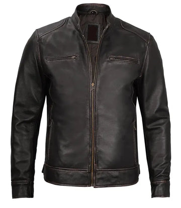 Men's  Dark Brown Simple leather Jacket