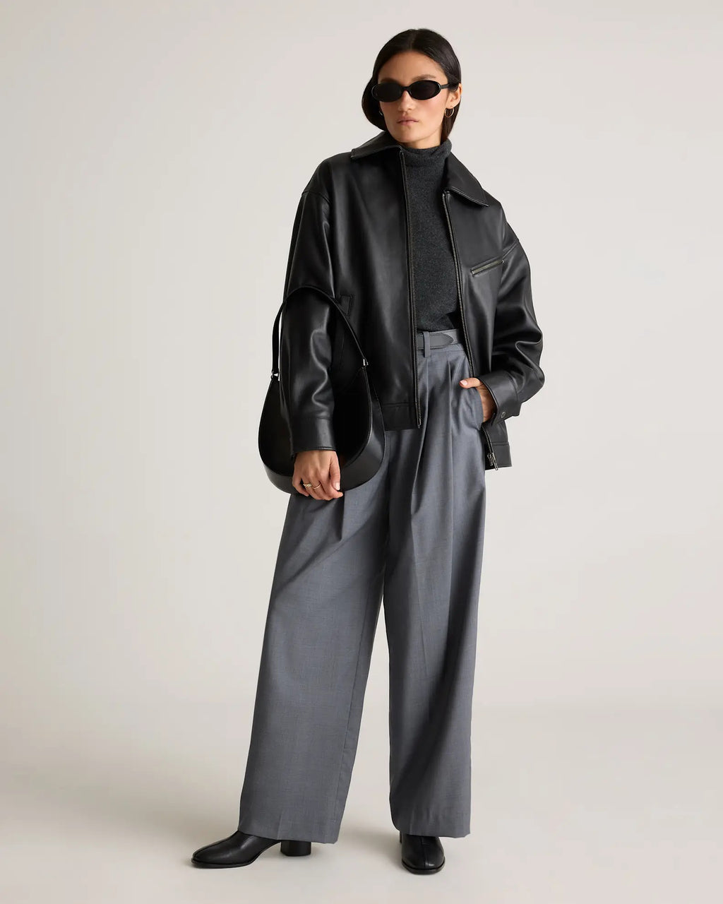 Women's Black Simple Leather Jacket