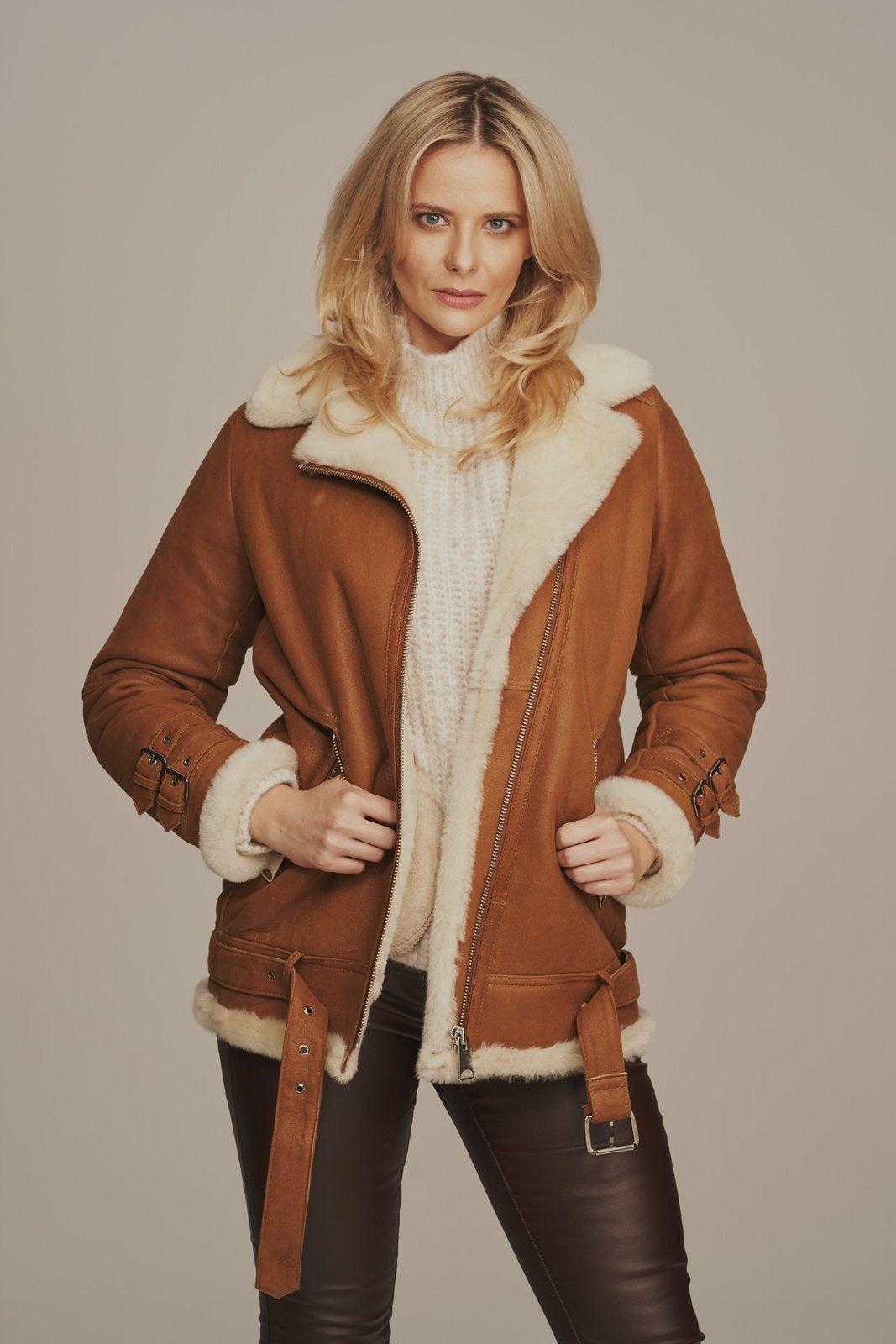 Women's Brown Leather Sheepskin shearling Jacket