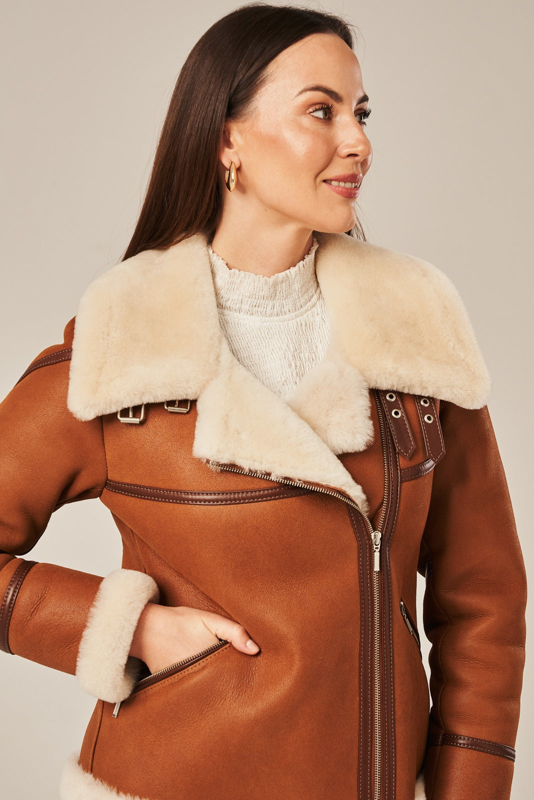 Women's Brown Leather Sheepskin shearling Jacket