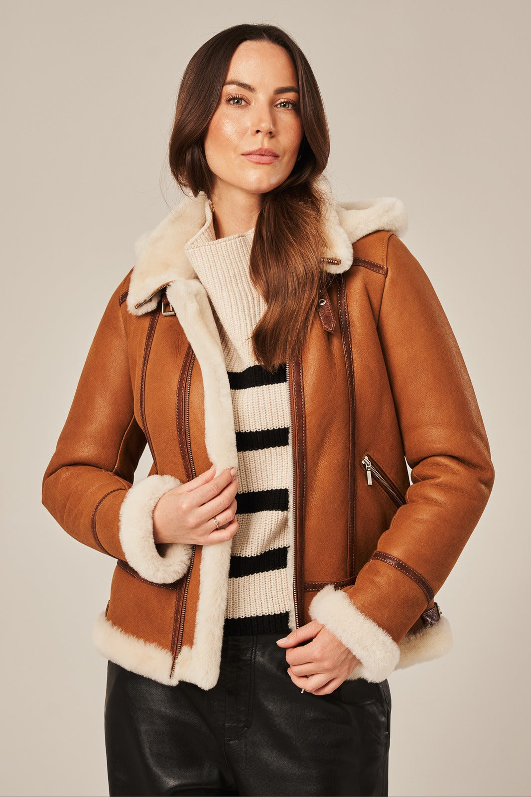 Women's Brown Leather Sheepskin Shearling Jacket