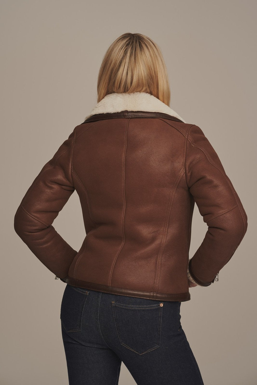 Women's Brown Leather Sheepskin Shearling jacket