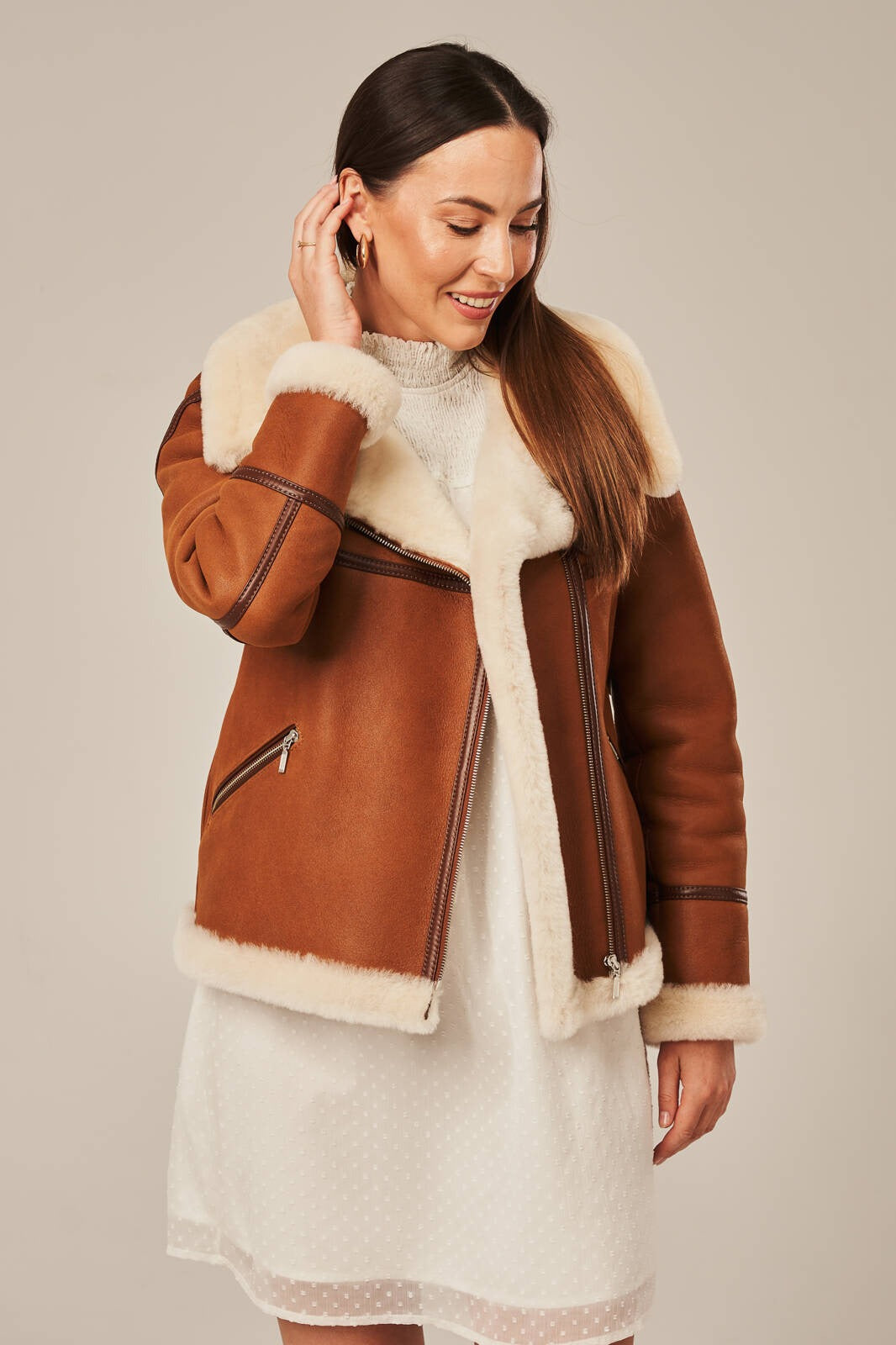 Women's Brown Leather Sheepskin shearling Jacket