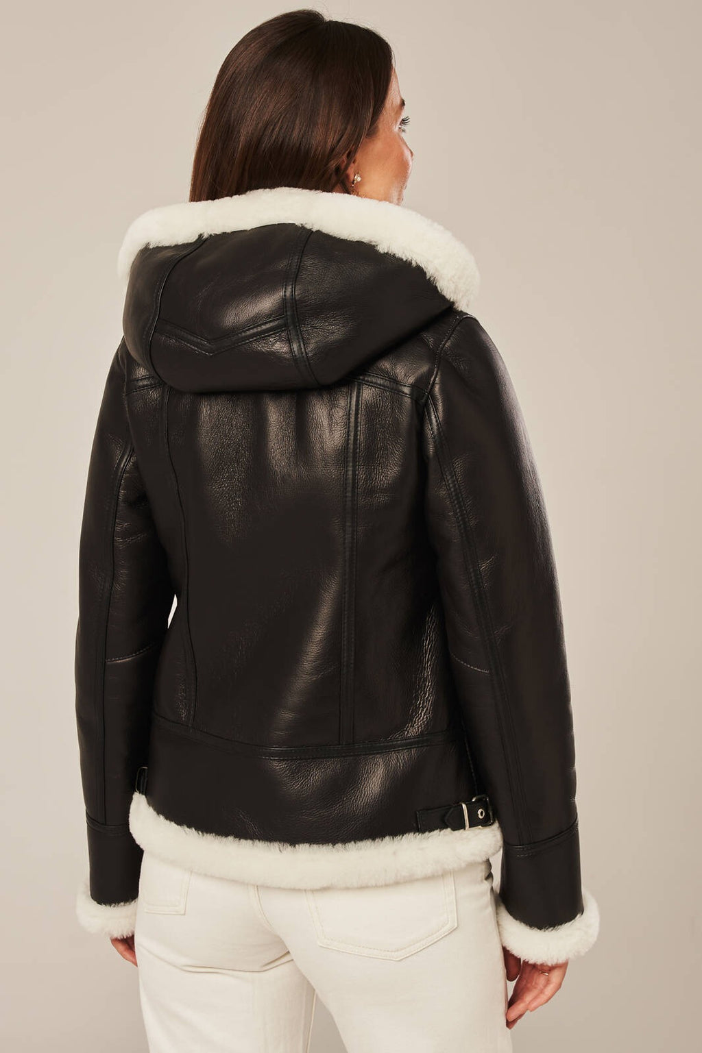 Women's Black Leather Sheepskin Shearling Jacket