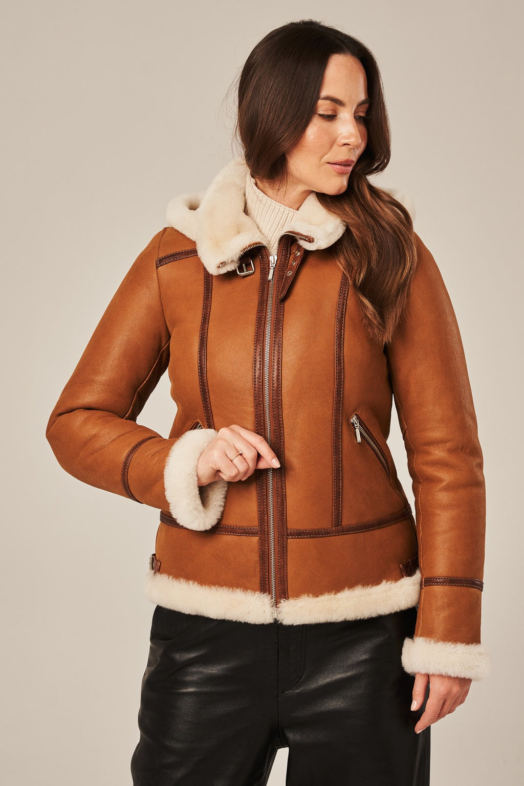 Women's Brown Leather Sheepskin Shearling Jacket
