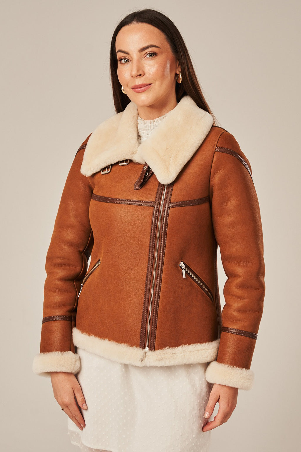 Women's Brown Leather Sheepskin shearling Jacket