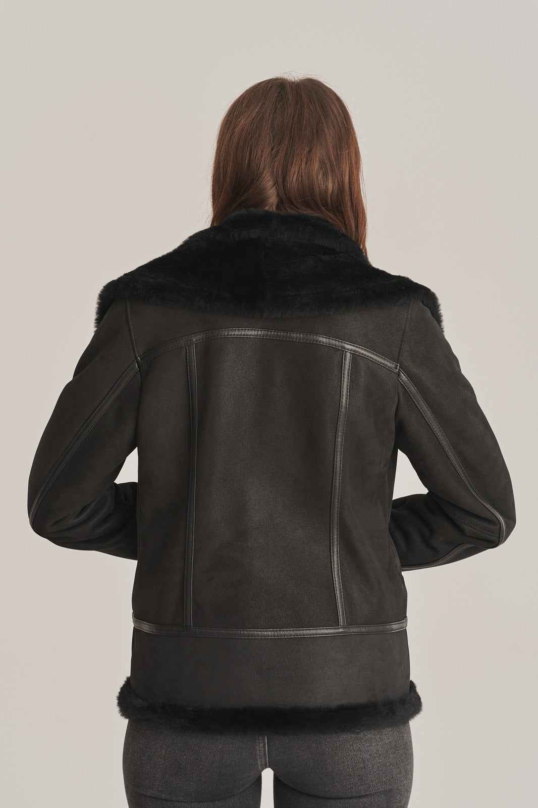 Women's Black Leather  Sheepskin  Shearling  Jacket