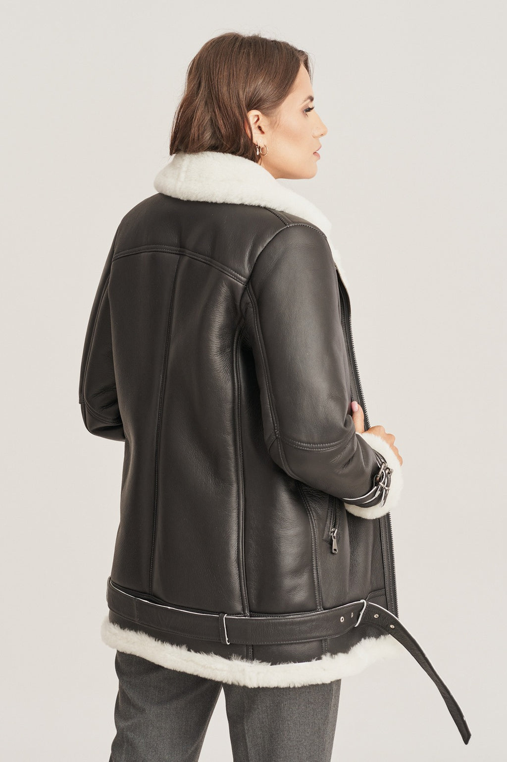 Women's Black Leather Sheepskin Shearling Jacket