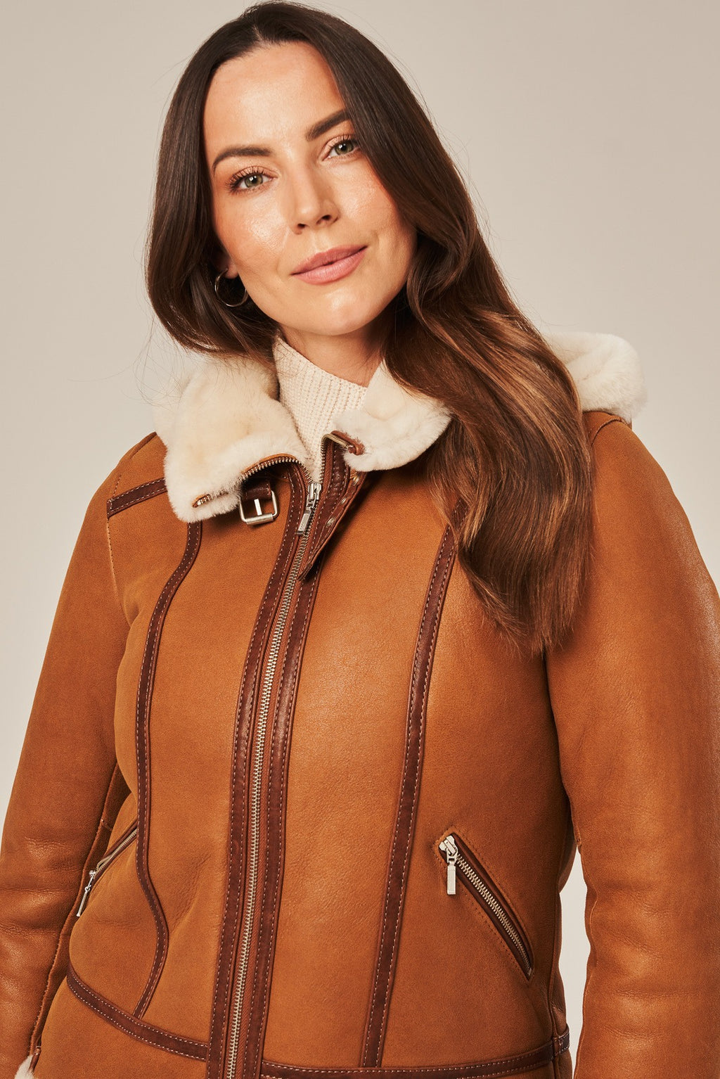 Women's Brown Leather Sheepskin Shearling Jacket