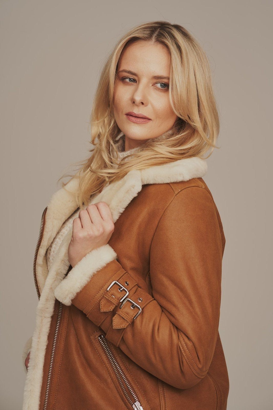 Women's Brown Leather Sheepskin shearling Jacket