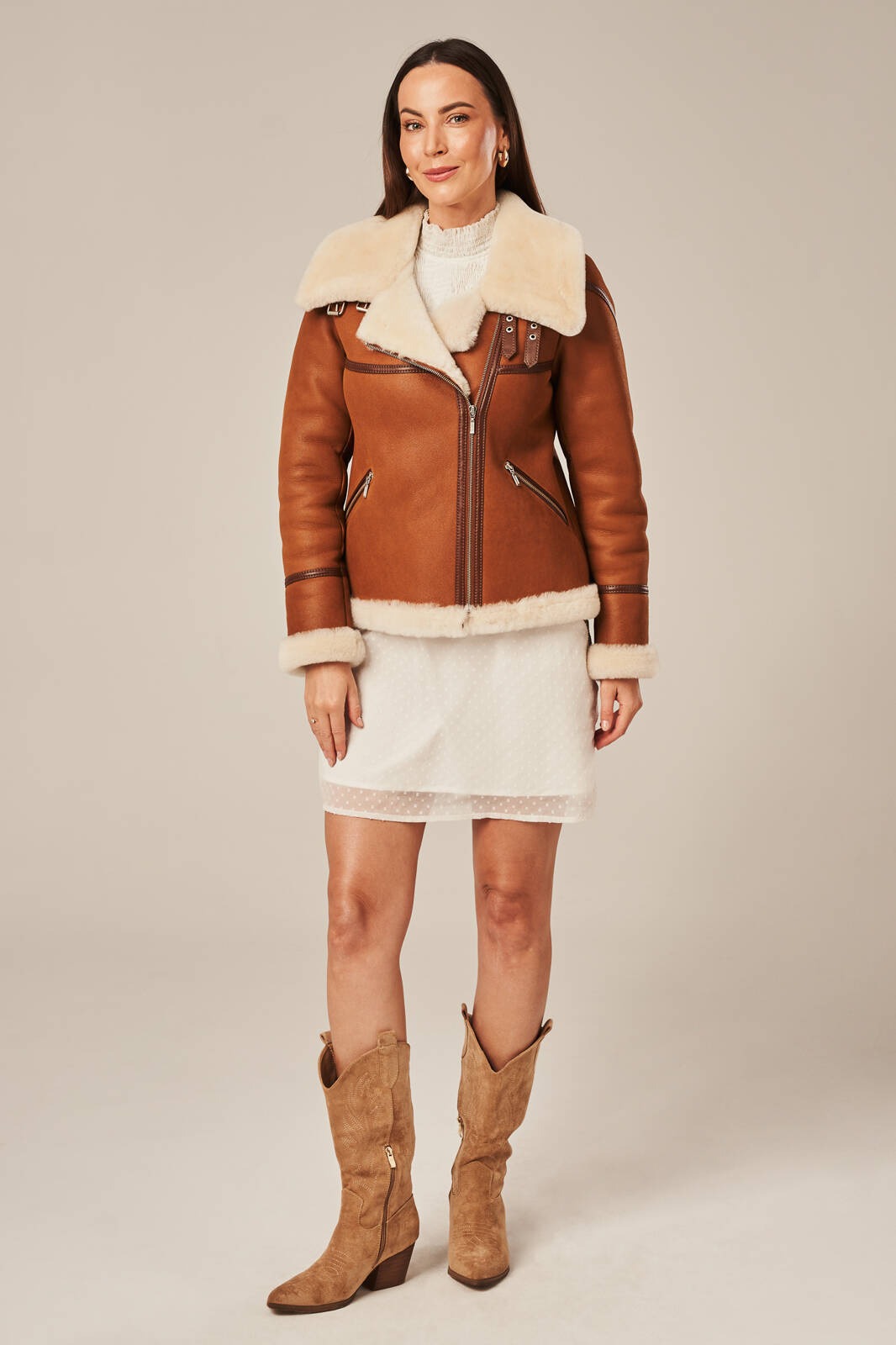 Women's Brown Leather Sheepskin shearling Jacket