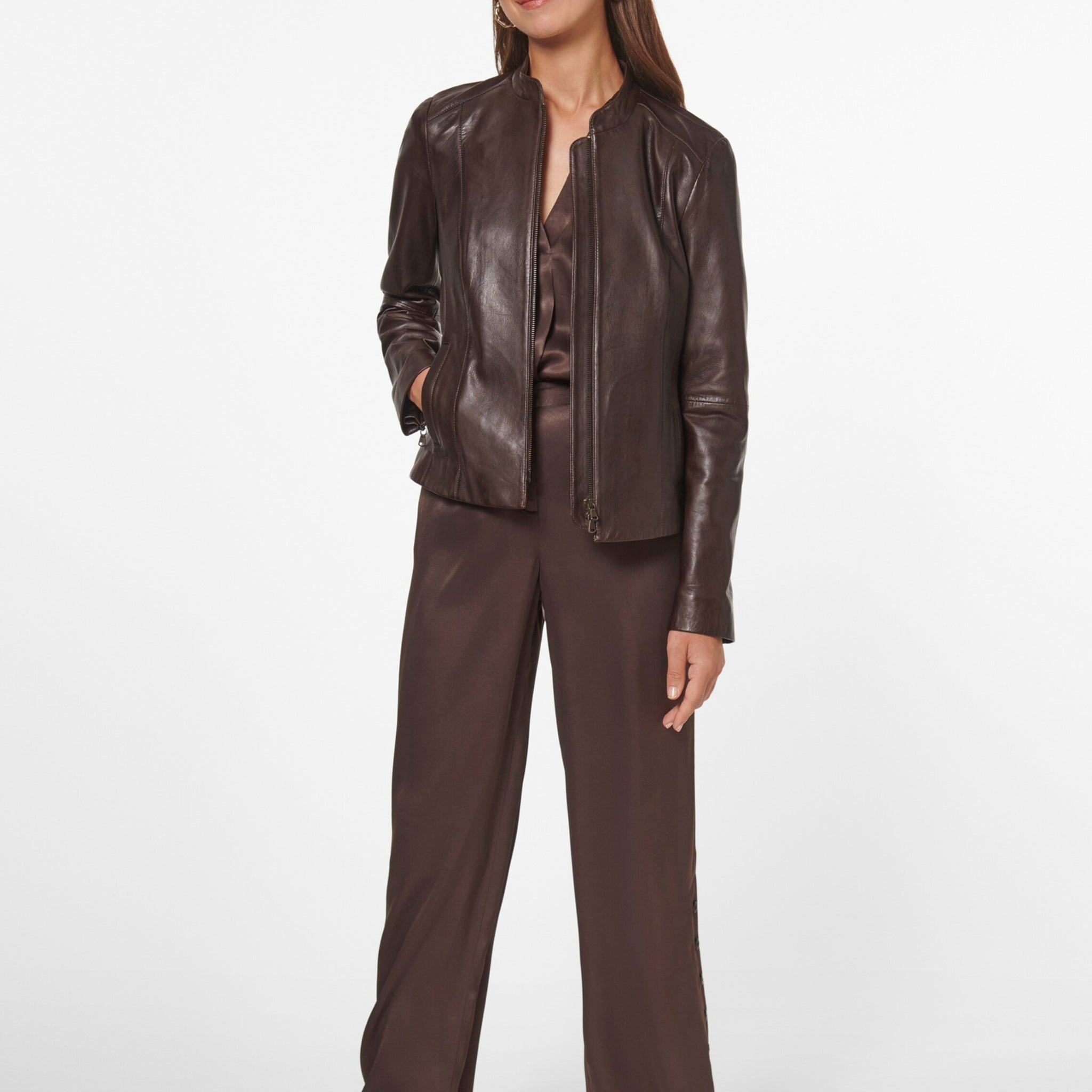 Women's Dark Brown Simple Leather Jacket