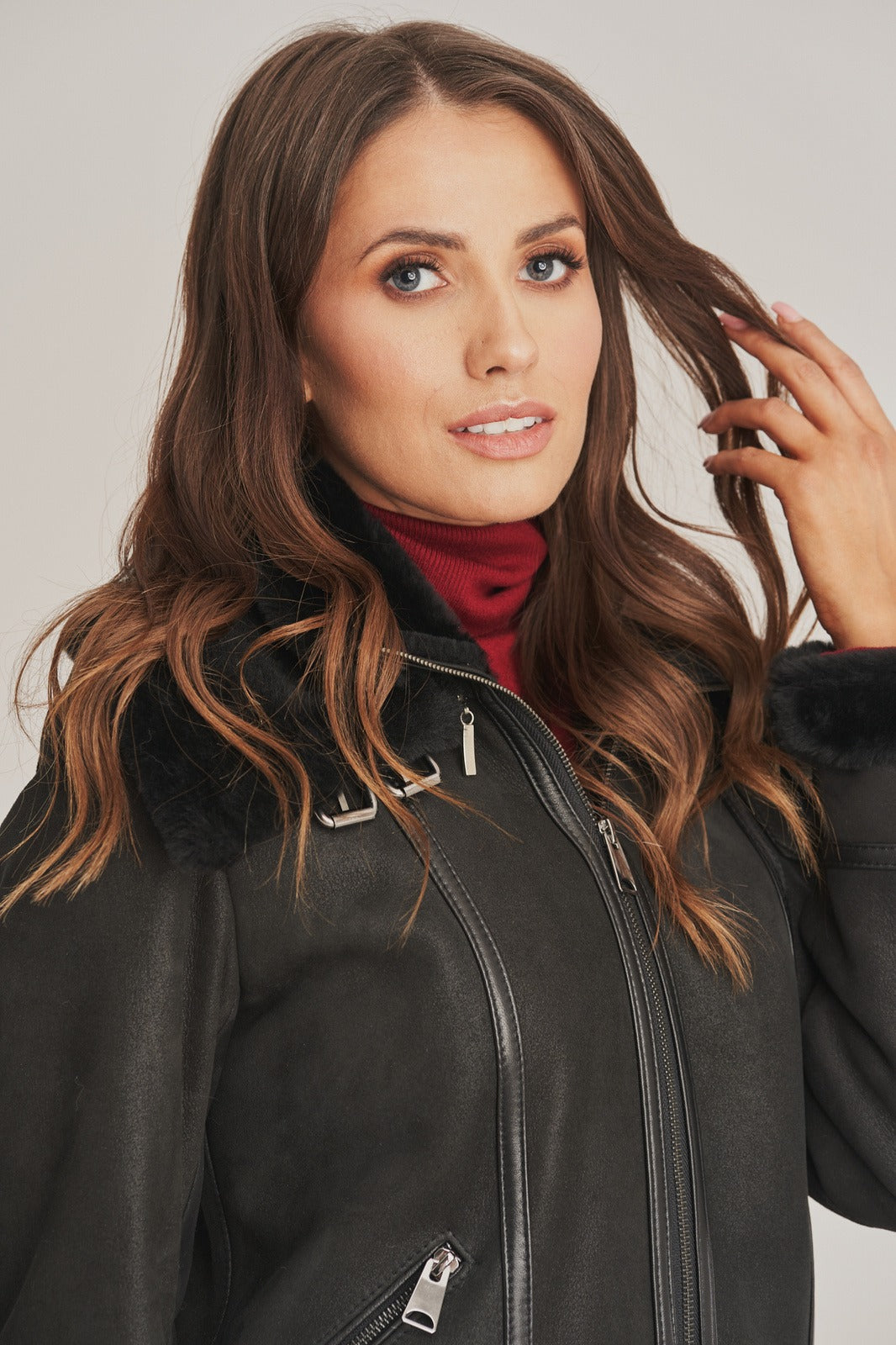 Women's Black Leather  Sheepskin  Shearling  Jacket