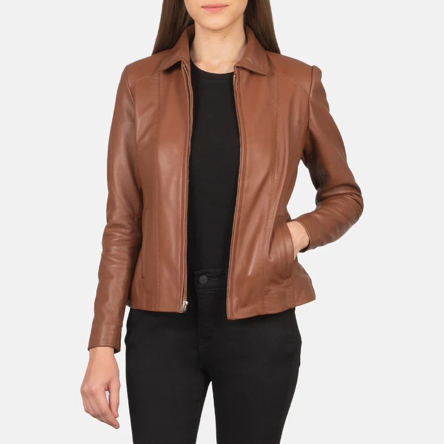 Women's Brown Simple Leather Jacket