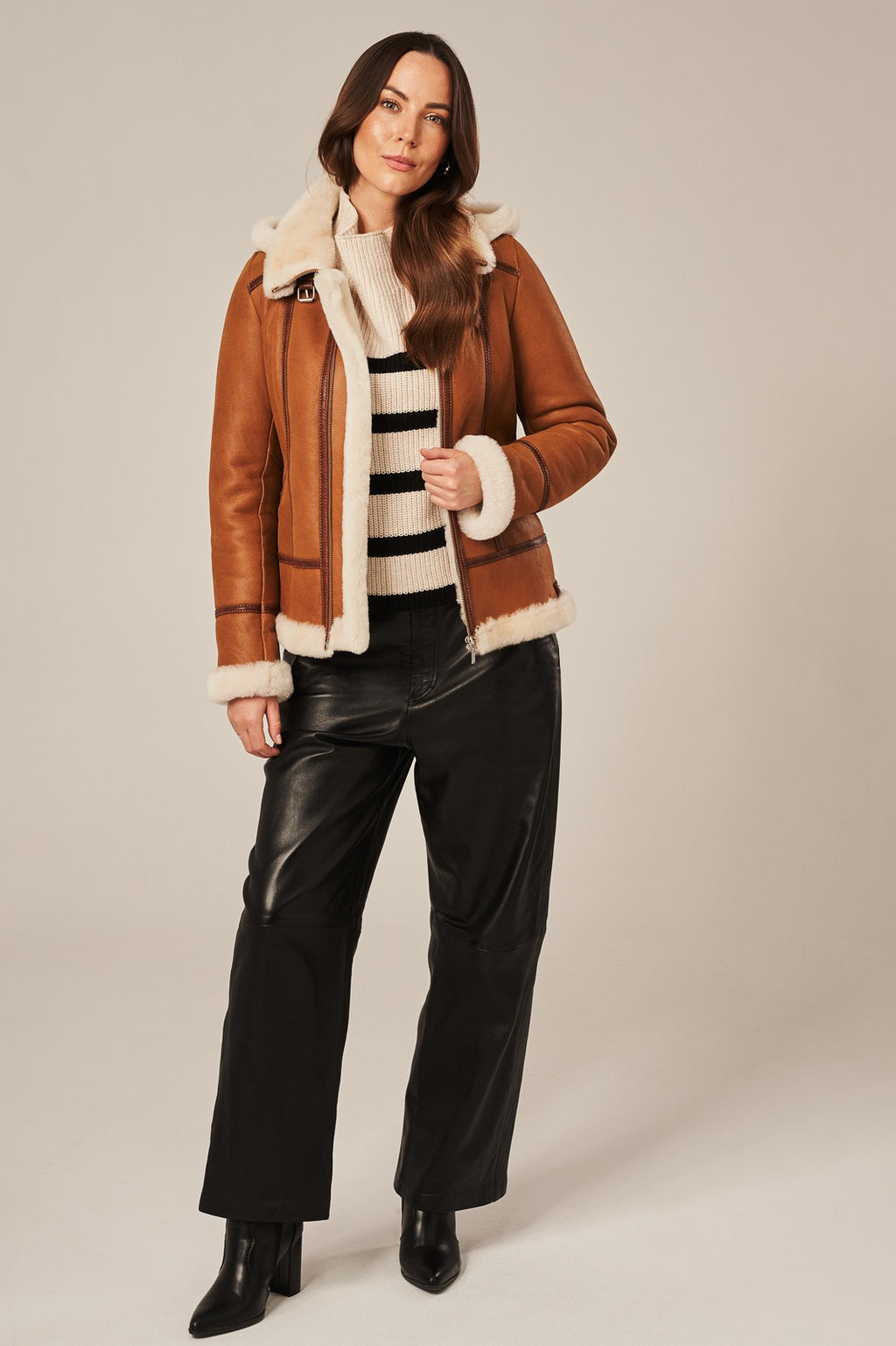 Women's Brown Leather Sheepskin Shearling Jacket