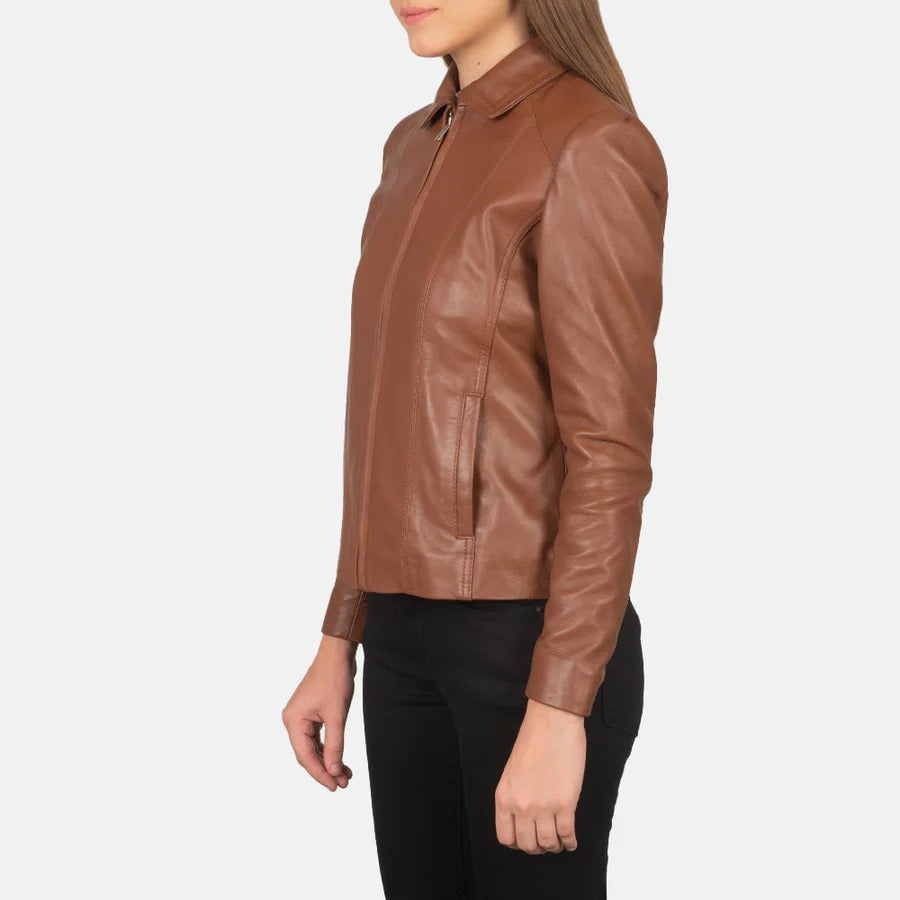 Women's Brown Simple Leather Jacket