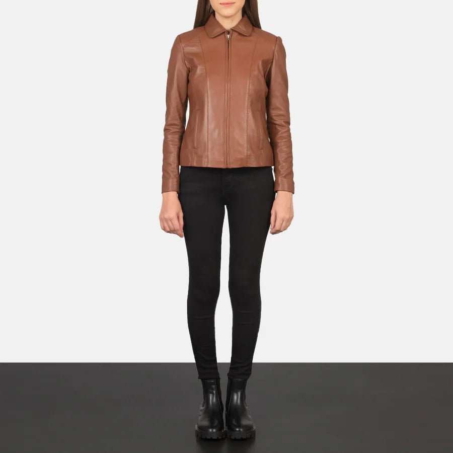 Women's Brown Simple Leather Jacket