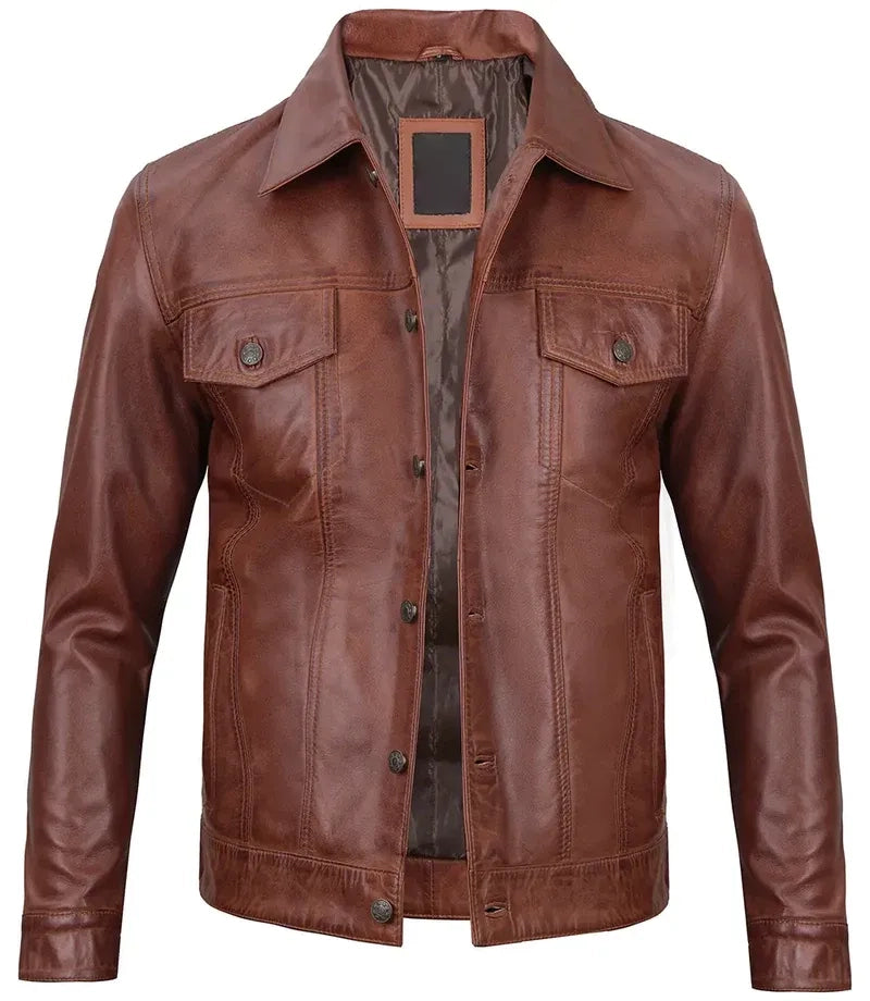 Men's Brown Simple Leather Jacket