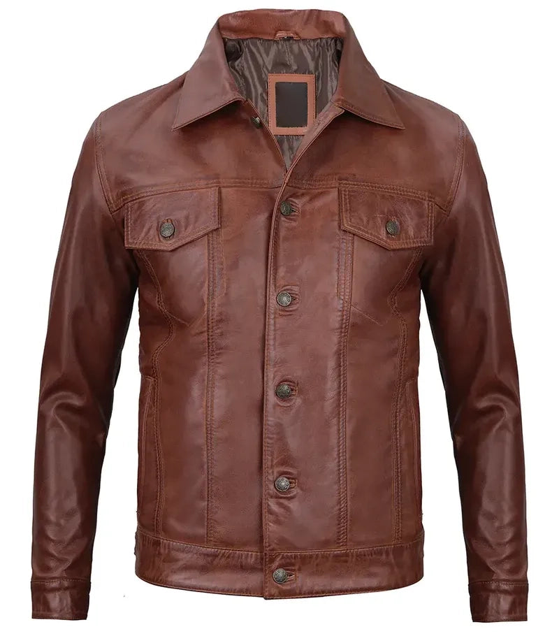 Men's Brown Simple Leather Jacket