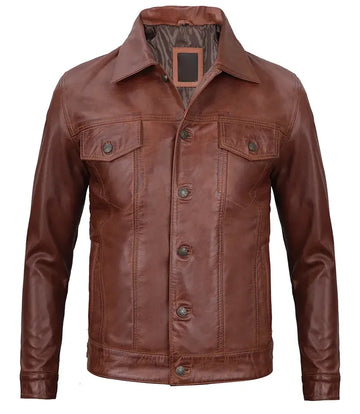 Men's Brown Simple Leather Jacket